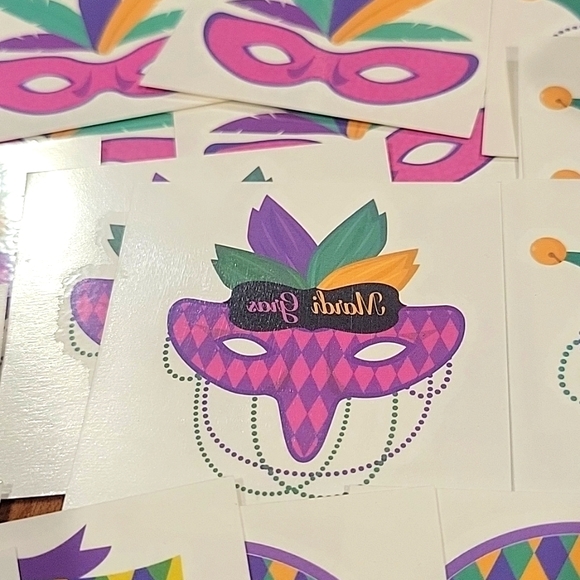 Mardi Gras temporary tattoos mixed lot of twenty beads, masks NWOT New in packag - Picture 5 of 6